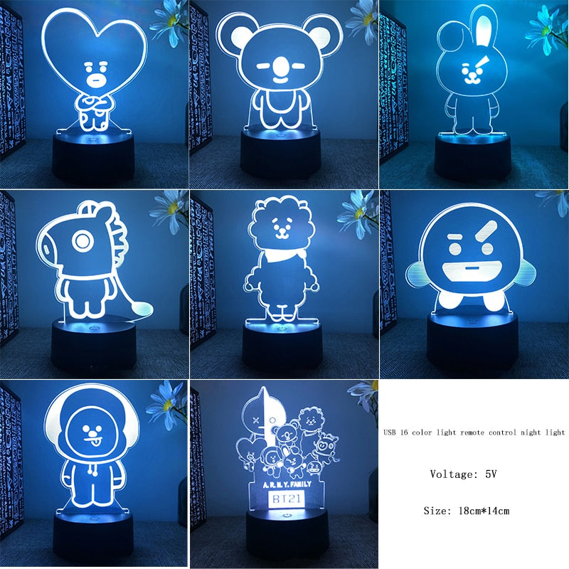 Luminária LED BT21 (BTS) - Todos os personagens (Muda de cor)